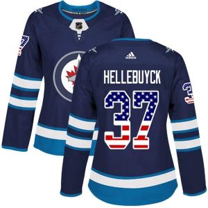 Damen Winnipeg Jets Trikot Connor Hellebuyck 37 Navy USA Flag Fashion Authentic